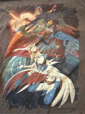Battle of the Planets Gatchman G Force Distressed Graphic Anime T-Shirt Top Tee